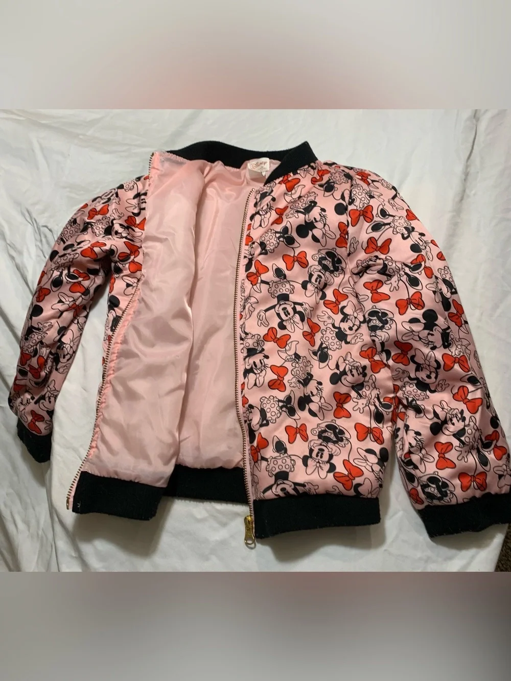 Disney TuTu Couture Minnie Mouse Satin Pink Puffer Jacket, girls size 5/6